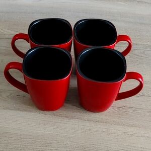 Corelle HEARTHSTONE CHILI RED Square Coffee Cup Mug Stoneware - Set of 4